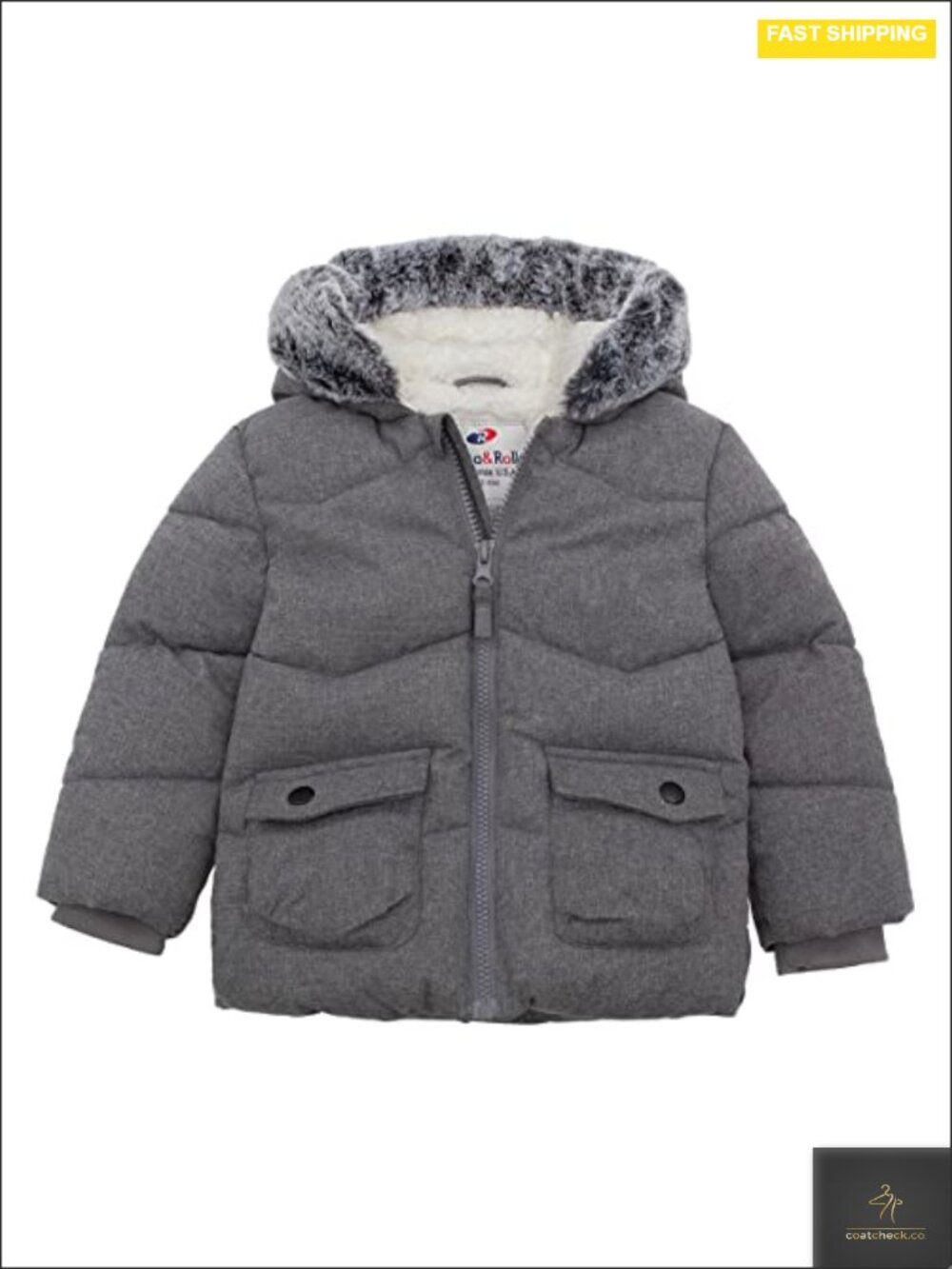 Sherpa Lined Puffer Jacket with Fur Hood for Baby Boys